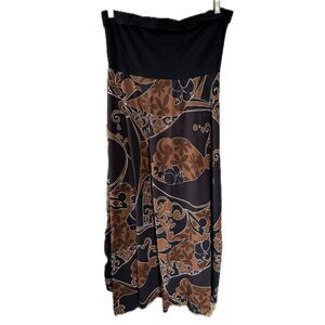 Kalaheo Hawaiian Tropical Stretch Strapless Smocked Back Brown Midi Dress XL